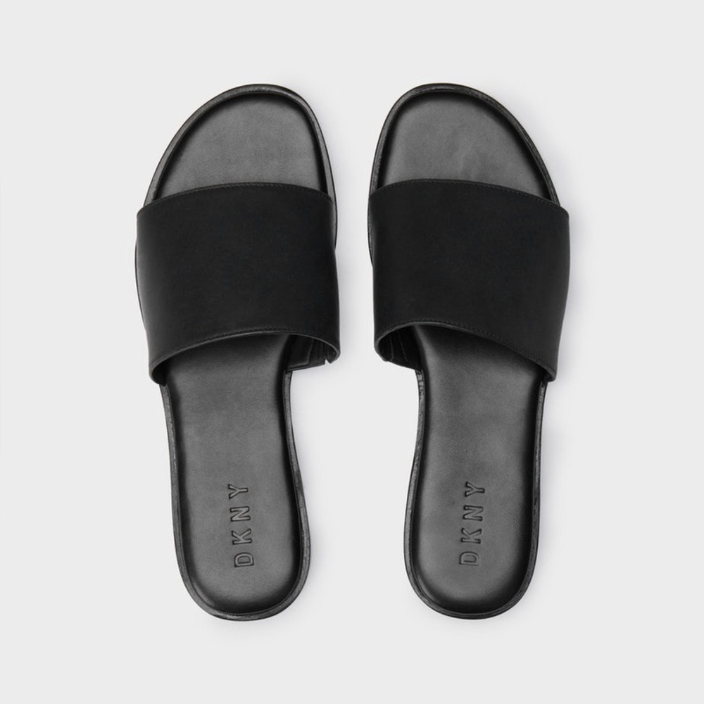 DKNY Lani black leather slides sandals 6.5 37